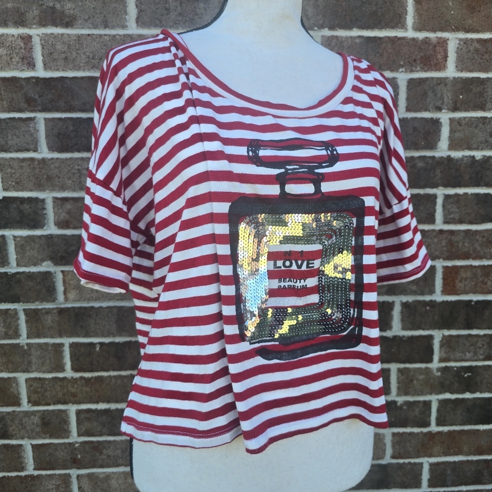 Red Striped Sequin Top - Picture 3 of 11